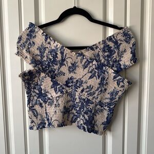 Express Blue and Cream Floral Blouse